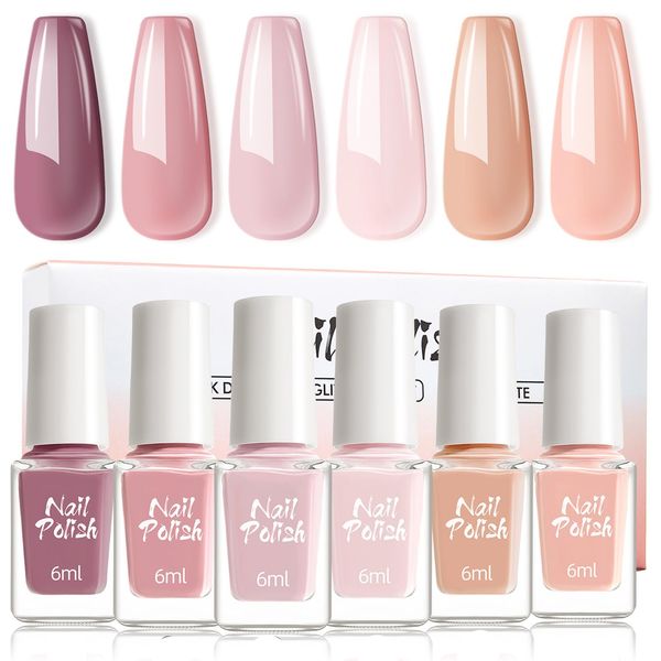 Nail Polish Set, Pink Nail Varnish, Nude Color Nail Polish Quick Dry & Long Lasting Nail Lacquer No Need Cure Gel Nail Polish Breathable Manicure Nails Art for Girl