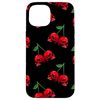 iPhone 15 Cute Cherry Skull Pattern Red Scary Skulls Black Background Case