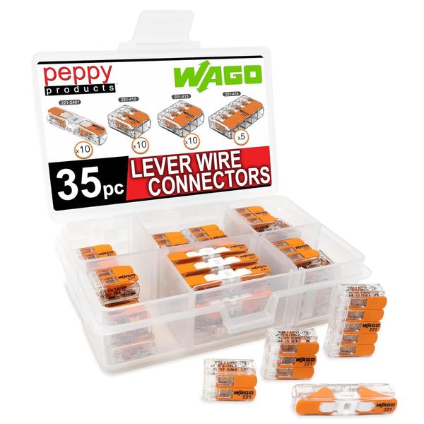 WAGO 221 Lever Nuts 35pc Compact Splicing Wire Connector Assortment with Case