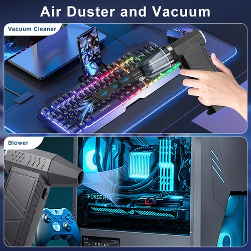 Tumyow Compressed Air Duster, 180000RPM Electric Car Vacuum Air Blower with Brushless Motor, Rechargeable Cordless Desk Vacuum Cleaning Kit for Computer Keyboard Home Car Outdoor Dust Removal