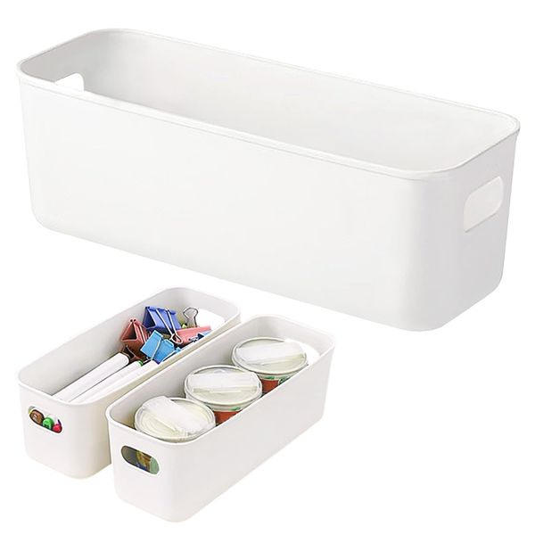 WSAMJIN 3 Pcs Plastic Storage Boxes, Stackable Storage Organiser Boxes Small Containers with Handles for Kitchen, Cupboard, and Bathroom Organizer on Shelves and Tubs-11×4.3×3.5 Inch