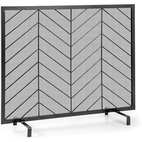 Tangkula Single Panel Fireplace Screen, Wrought Metal Fire Spark Guard,