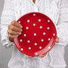 City to Cottage® Red and White Pottery | Polka Dot Spotty | Handmade Hand Painted | Glazed Ceramic 7.9inch/20cm | Side Dessert Plate | Unique Dinnerware