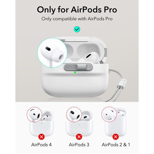 ESR for AirPods Pro Case (2023/2022/2019, 2nd/1st Gen), Compatible with Airpods Pro 2 (USB-C/Lightning Cable), MagSafe Ready, Magnetic Lid Lock, Full Drop Protection Cover with Lanyard, White