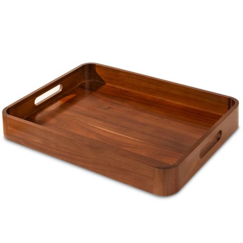 Acacia Wooden Serving Trays with Handles for Eating, Appetizers, Food, Snacks, or Home Decor, Large Wood Bed Tray or TV Tray, Decorative Ottoman or Coffee Table Accessory, 17x13 inch, Set of 1