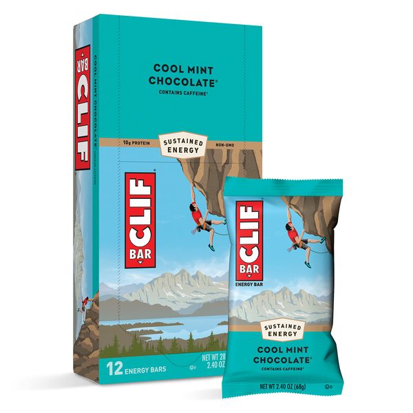 CLIF BARS - Energy Bars - Cool Mint Chocolate - With Caffeine - Made with Organic Oats - Plant Based Food - Vegetarian - Kosher (2.4 Ounce Protein Bars, 12 Count) Packaging May Vary