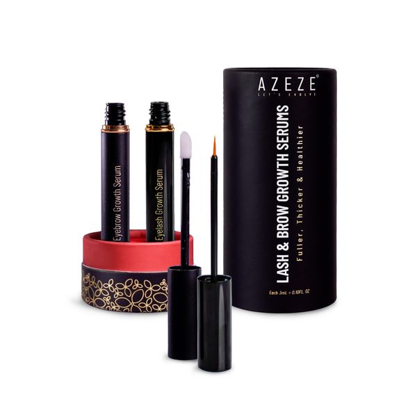 Azeze Eyelash and Eyebrow Growth Serum Set - Oil-Free, Hormone-Free Brow and Lash Serum for Eyelash & Eyebrow Growth and Thickness