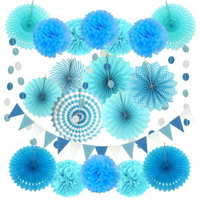 Ymgot Birthday Decoration Boy Girl Happy Birthday Party Decoration Garland Paper Fan (Blue)