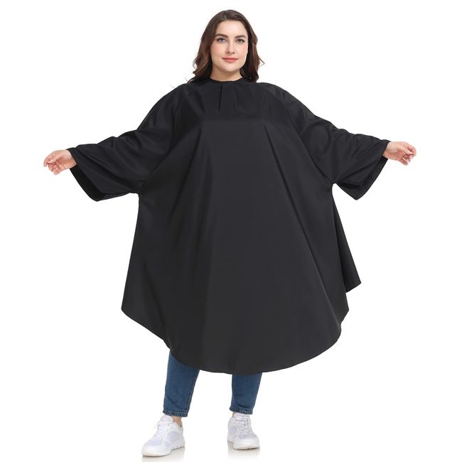 Professional Salon Cape with Sleeves - Large & Long Hair Cutting Cape with Adjustable Snap Closures, Soft & Light Haircut Capes for Both Men and Women