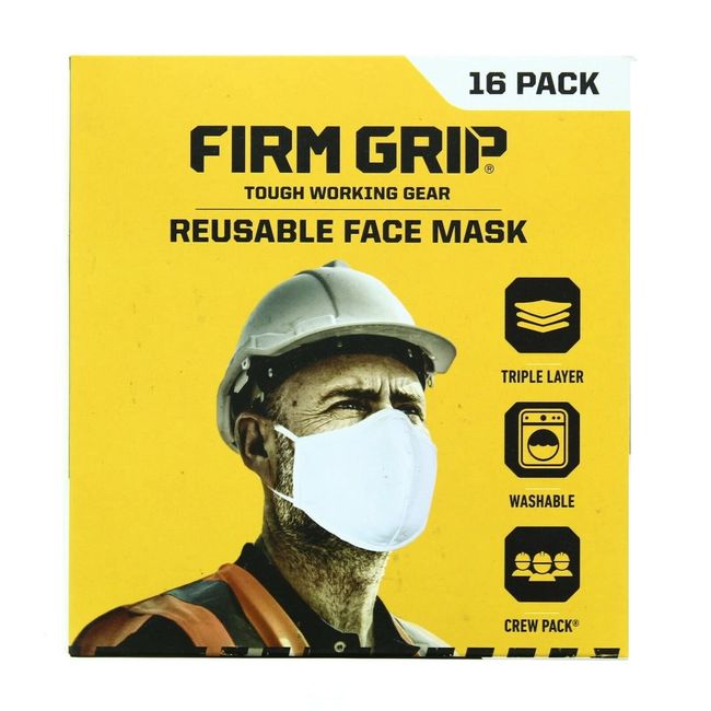 Firm Grip Reusable Face Mask- Tough Working Gear (16 Pack), One Size