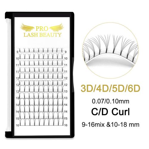 Pre Made Fan Eyelash Extensions 6D-D-0.07-8 Long Stem Pre Fanned Russian Volume Lashes 0.07 0.10 Premade Fans Eyelash Extension C D curl Lash Extension 6D-D-0.07-8