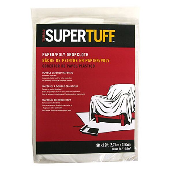 Trimaco 02301 SuperTuff Paper/Plastic Drop Cloth, 9 x 12-Ft. - Quantity 12