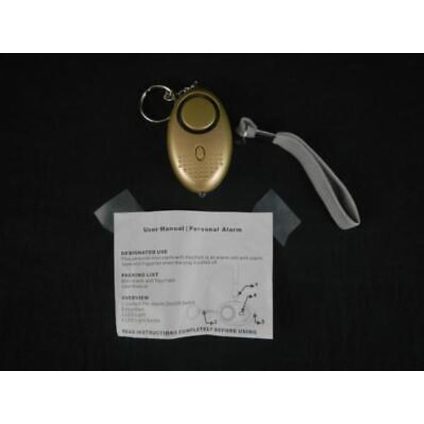 Gold Emergency Keychain Personal Alarm & LED Flashlight Works Loud Alarm