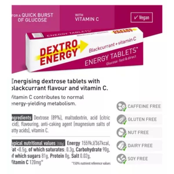 Dextro Energy Blackcurrant + Vitamin C Dextrose Tablets 2 x 47g