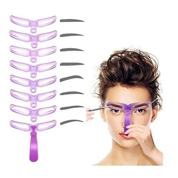 Purple Washable Eyebrow Stencils, Eyebrow Shaping Kit, Eyebrow Template,8 Styles Reusable Eyebrow Stencil with Handle and Strap Eyebrow Color Eyes