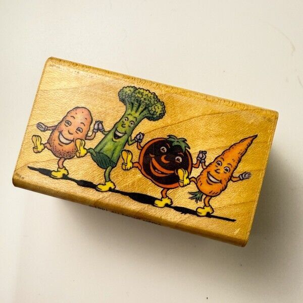 Vegettes~Dancing Vegetables~Health~Rubber Stamp~ 3"X 1.5"~All Night Media 591G