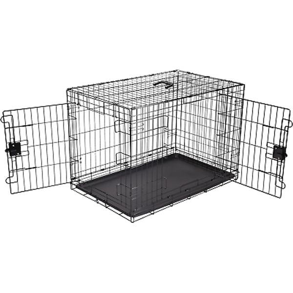 Metal Foldable Wire Dog Crate with Tray, Double Door, 36 X 23 X 25 Inches, Black