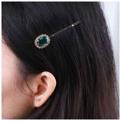Inilbran Vintage Emerald Crystal Hair Clips Emerald Rhinestone Hair Pins Barrettes Green Crystal Hairpin Barrette Shiny Cz Hair Pins Hairclip Decorative Bobby Pins Crystal Wedding Hairclip(Dark Green)