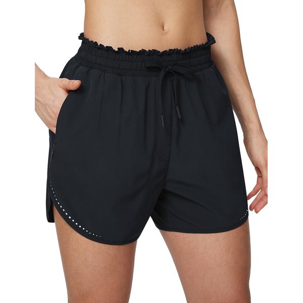 BALEAF Running Shorts Womens with Zip Pockets High Waisted Sports Gym Walking Shorts with Liner Black M