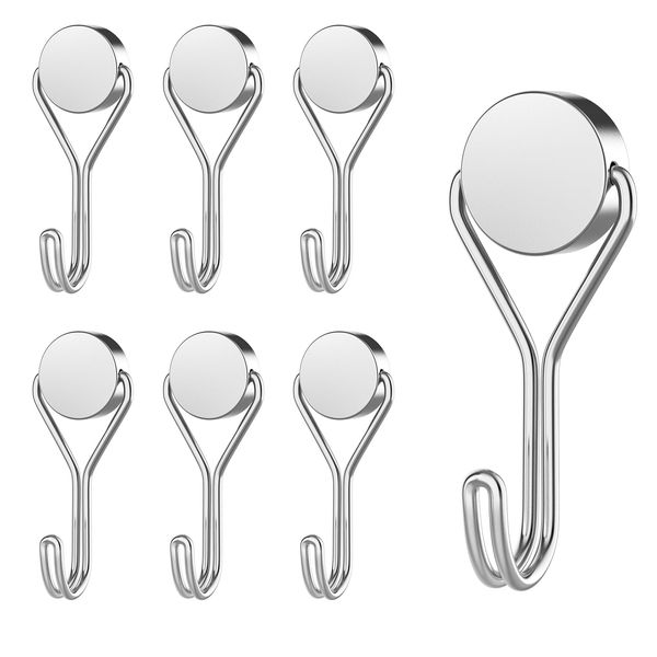 MOGADEE® Magnetic Hooks, Pack of 6 Magnetic Hooks, Silver, Extra Strong for Kitchen, Gadgets, Bedroom, Lockers, Office, Fridges, Hanging Decorative Lights, Grill, Garden Tools - 16G