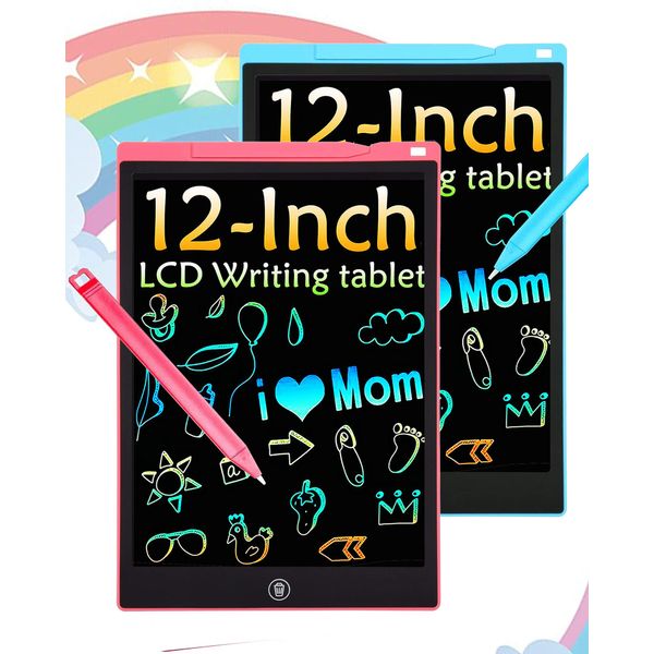 2 Pack LCD Writing Tablet, 12 inch Colorful Toddler Drawing Pad Doodle Board, Erasable Educational Toy Christmas Birthday Gift for 3 4 5 6 7 Year Old