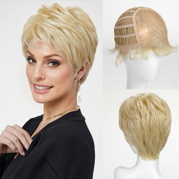 Getshow Mono Top Synthetic Lace Front Wig for Women Short Hair Mixed Blonde