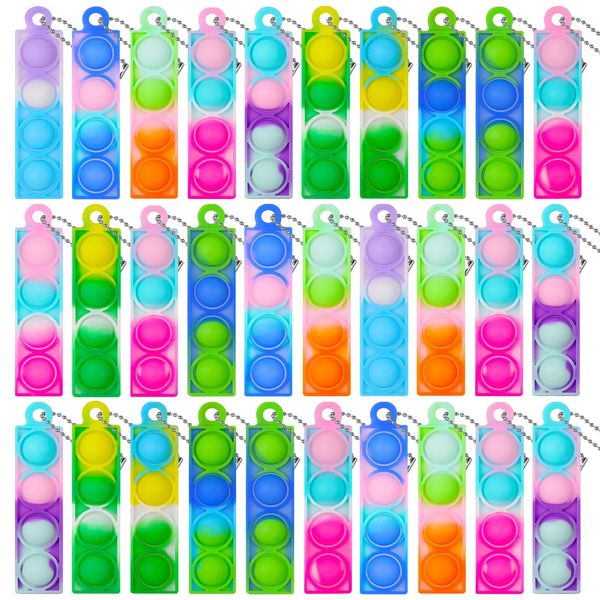 FANTESI 30 Pcs Mini Pop Fidget Toy Bubble Poping Keychain Stress Relief Silicone Hand Bulk Toy Small Keychain Toy for Party Favors, Easter Egg Basket Stuffers Goodie Bag Filler(Random Color)