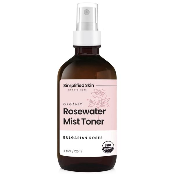 Rose Water Spray for Face & Organic Rose Water for Hair - USDA Certified Rosewater Facial Toner - Alcohol-Free Makeup Setting Hydrating Face Mist - Anti-Aging Bulgarian Rose Water Toner Spray - 4 Oz