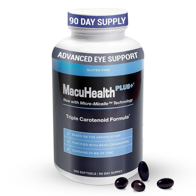 Macuhealth Plus+ Eye Vitamins Supplement for Adults - 90 Day Supply with Lutein, Zeaxanthin, and Meso-Zeaxanthin - Unflavored, Vitamin for Eyes