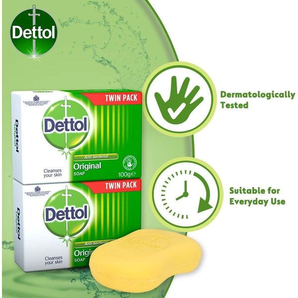 Dettol Anti-Bacterial Original Bar Soap, 2 Count (Total 4 Bars)