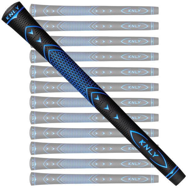 KNLY Golf Grips 13 Pack - High Traction, High Feedback Rubber Golf Club Grips for Anti-Slip, All Weather Performance (Standard, Black/Blue)