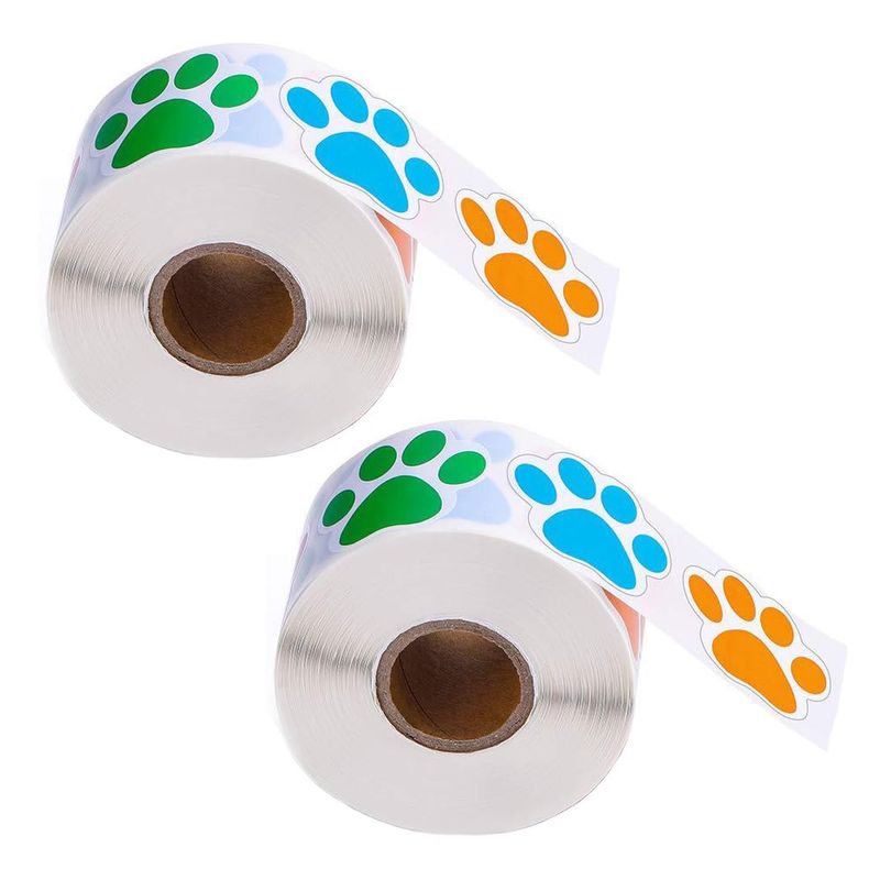 2 Rolls Dog Puppy Paw Labels Stickers Colorful Paw Print Stickers ...