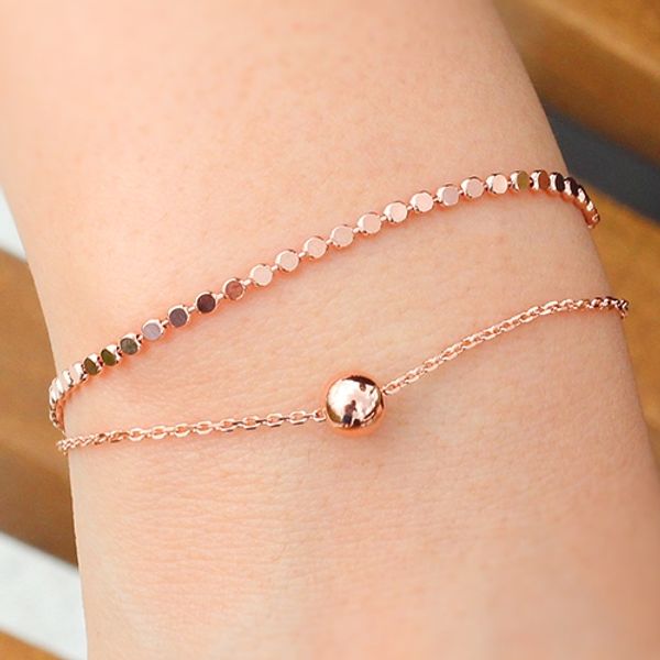 925 Silver Women&#39;s Daily Double Line Chain Silver Ball Bead Bracelet Coherin