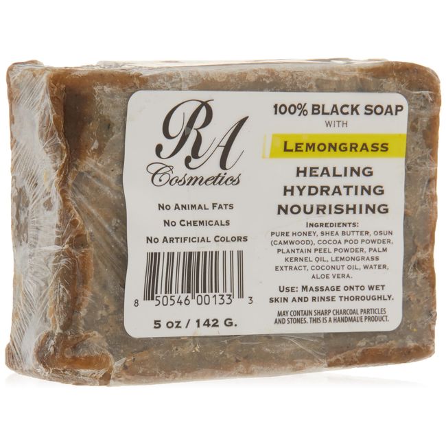 RA Cosmetics 100% Black Soap, Lemon Grass, 5 oz