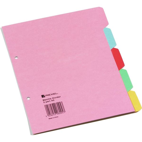 Rexel Manilla A4 Dividers 5 Part - Assorted Colours