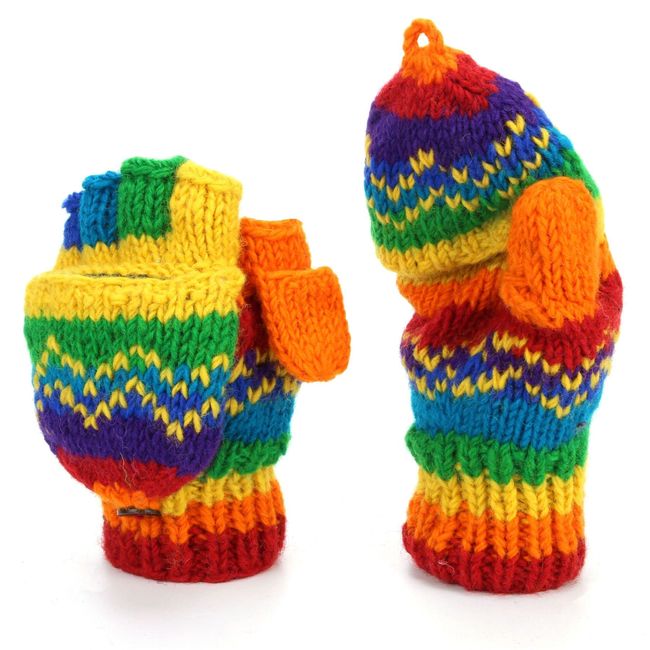 LOUDelephant Hand Knitted Wool Shooter Gloves - Stripe Rainbow Zig Zag