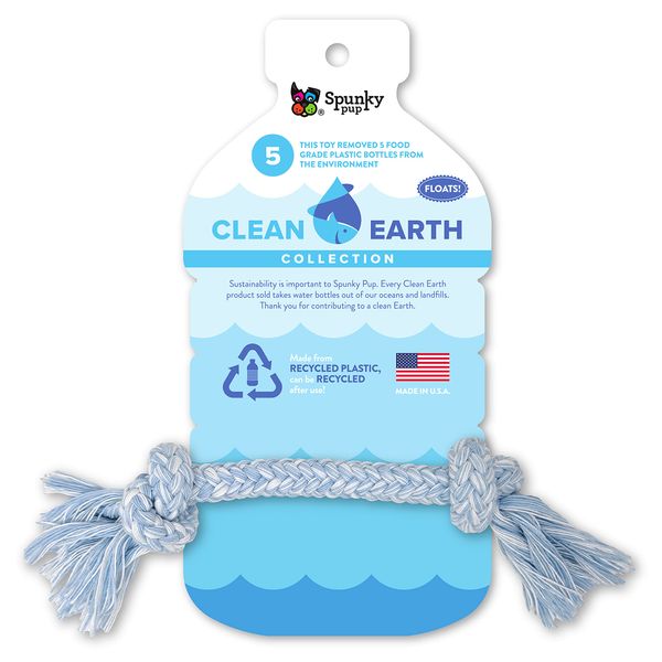 Spunky Pup Clean Earth Recycled Rope Dog Toy | Made in USA | Made from 100% Recycled Water Bottles, Small, Blue, (7121)