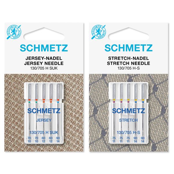 Schmetz Sewing Machine Needles Assortment (10 Needles) - Jersey (Ball Point) & Stretch, Sizes 70/10, 75/11, 80/12 & 90/14 (130/705)