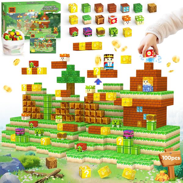 IILLDD Magnetic Blocks Toys, 100PCS Magnetic Building Toys Based on The Game Super Plumber, STEM Magnets Sensory Toys for Kids, Magnetic Building Blocks Suitable for Boys Girls 3+ (Green)