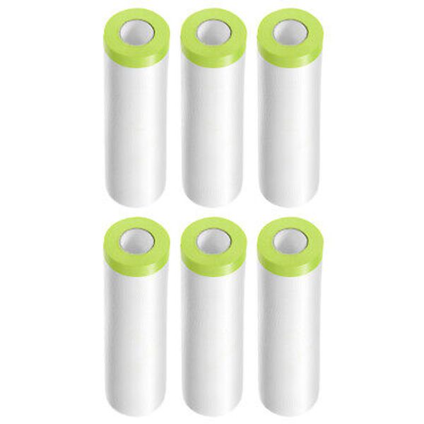 6 Rolls Pre-Taped Masking Film 59.1"x65.6ft Tape Drape Plastic Drop Cloth Green