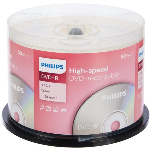 Philips DVD-R Rohlinge (4.7 GB Data/ 120 Minuten Video, 16x High Speed Aufnahme, 50er Spindel)