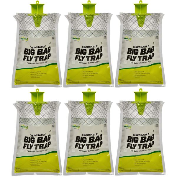 RESCUE! Big Bag Fly Trap – Disposable, Outdoor Use - 6 Traps