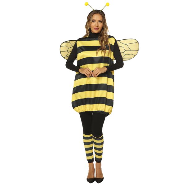 Yoisdtxc Bumble Bee Costume for Women, Halloween Costumes with Wings Headband Leg Sleeves Adults Kids Carnival Dress Up for Party (Yellow Adults, S)