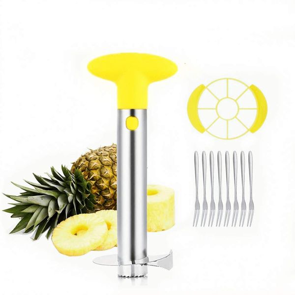 OITUGG Pineapple Cutter Slicer and Corer: [3-in-1] Stainless Steel Pineapple Cutter for Pineapple Corer & Pineapple peels & Pineapple Slices - with 8 Pcs Fruit Forks [Reinforced: Thicker Sharp Blade]