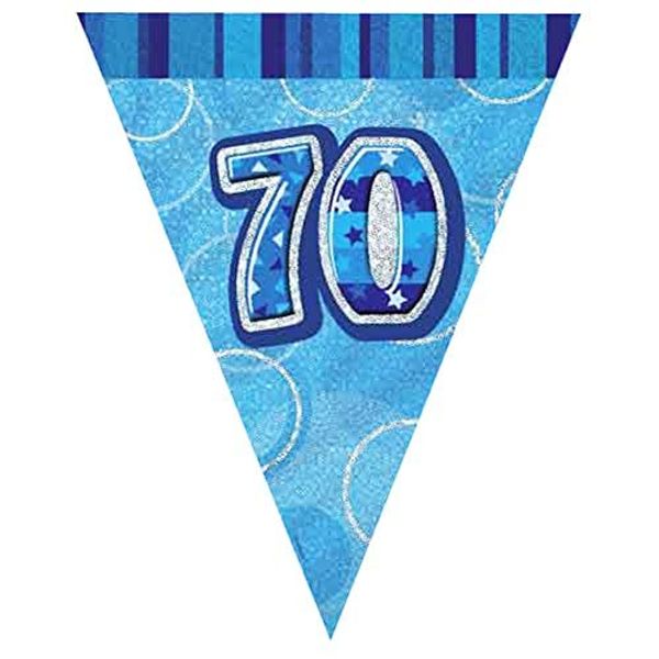 Unique Party 92087 - 9ft Foil Glitz Blue 70th Birthday Bunting Flags