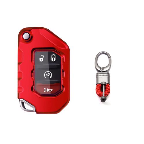 Xotic Tech Red TPU Key Fob Shell Full Cover Case w/Keychain Compatible with Jeep Gladiator JT Sahara JLU Wrangler JL JLU Rubicon 2 3 4-Buttons Remote Control Key