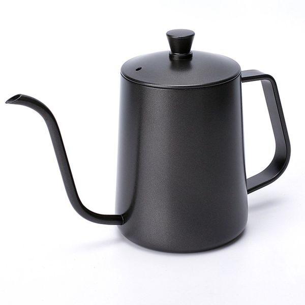 TAMUME 600ML Black Teflon Coating 5mm Gooseneck Spout Drip Pot for Coffee Service Stainless Steel Drip Tea Kettle for Drip Coffee (600ml)