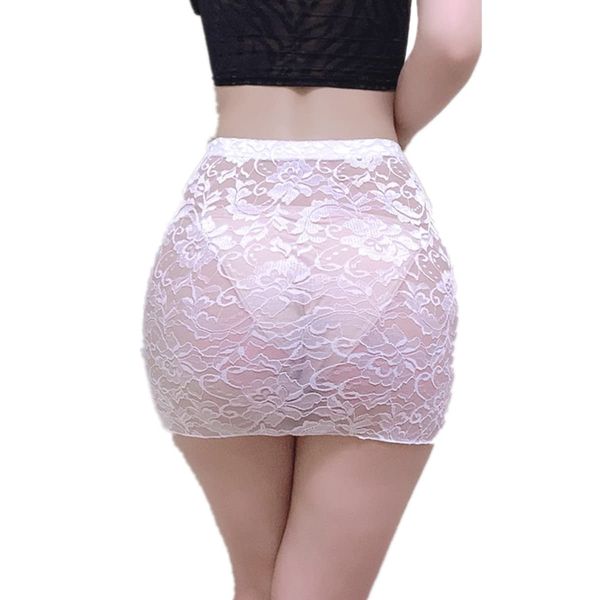 [MMCCHB] Women's Sexy Mini Skirt, Sheer Lace Skirt, Sheer Leotard, Cosplay Costume, Cute, Sheer Sheer, 1 Piece Set (White)