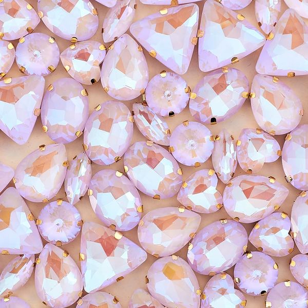 TANOSII Sew on Rhinestones 60 PCS Mixed Shapes Glass Rhinestones Sew on Crystal Gems Mental Flatback with Golden Claw for Jewelry Crafts Clothes Shoes Costume Garment Purple