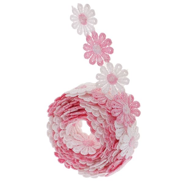 Baoblaze Daisy Lace Trims Decorating Lace Trims for Sewing Craft Projects Embroidered Applique Sewing Craft Wedding Bridal Dress, Pink White, 25mm